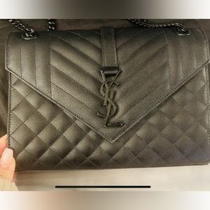 Authentic YSL Envelope Chain bag Black On Black Matelasse Grain De Poudre